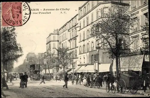 Ak Paris XVIII, Avenue de Clichy, Rue Pouchet