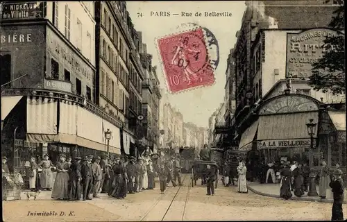 Ak Paris XX, Rue de Belleville, À la Vieilleuse