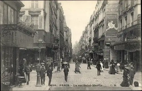 Ak Paris III, la Rue Saint Martin, Geschäfte, Reklame Peinture Pastorine, Chocolat Menier