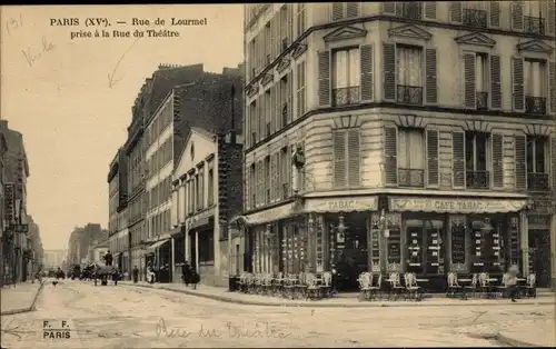 Ak Paris XV, Rue de Lourmel, pries de la Rue du Théatre, Café Tabac