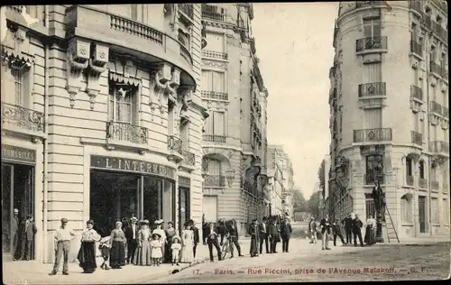 Ak Paris XVI, Rue Piccini, Avenue de Malakoff