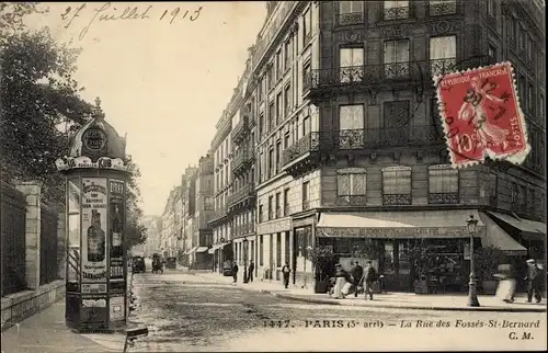 Ak Paris V, La Rue des Fosses St Bernard, Litfaßsäule