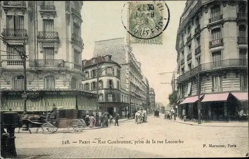 Ak Paris XV, Rue Cambronne, Rue Lecourbe, Kutsche, Bar E. Dupot