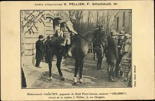 Ak Paris XVII, Rue Chalgrin, École d'Équitation S. Pellier, F. Gougaud