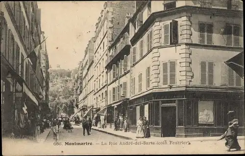 Ak Paris XVIII Montmartre, Rue André del Sarte, coin Feutrier