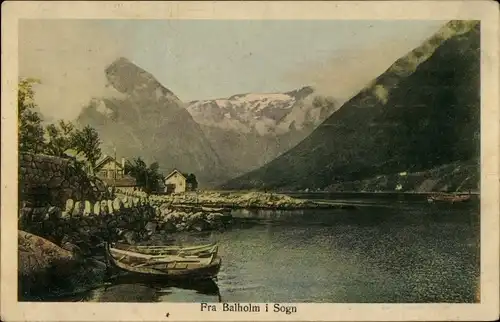 Ak Balholm Sogn Norwegen, Ruderboot, Fluss, Berge