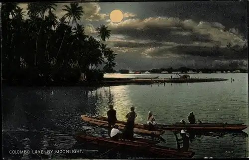 Mondschein Ak Colombo Ceylon Sri Lanka, Lake by Moonlight