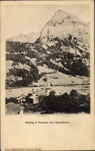 Ak Gsteig bei Saanen Kanton Bern, Gesamtansicht, Spitzhorn