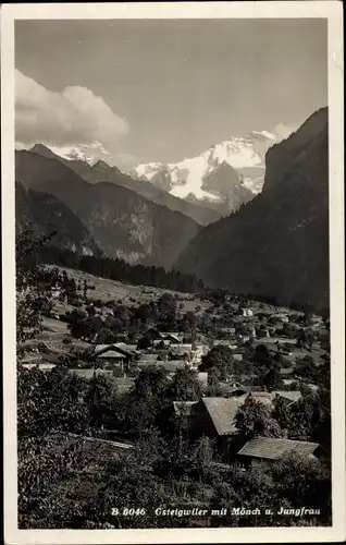 Ak Gsteigwiler Kanton Bern Schweiz, Kirche Gsteig, Gesamtansicht, Mönch, Jungfrau