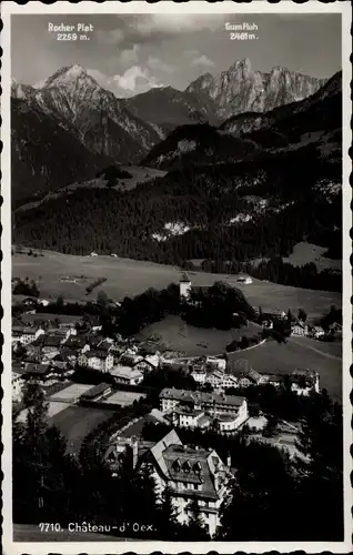 Ak Château d'Œx Kanton Waadt, Gesamtansicht, Rocher Plat, Gumfluh