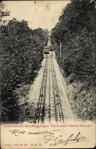 Ak Biel Bienne Kt Bern, Drahtseilbahn Biel-Magglingen