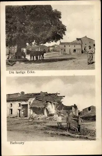 Ak Harbouey Meurthe et Moselle, Die lustige Ecke, Ruinen