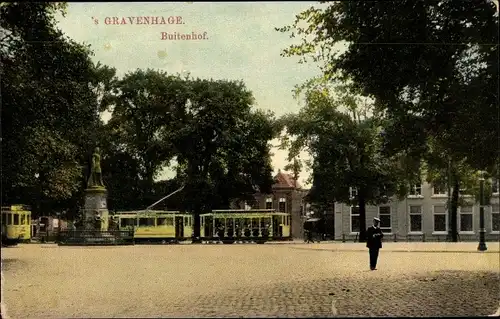 Ak 's Gravenhage Den Haag Südholland, Buitenhof, Statue, Tram