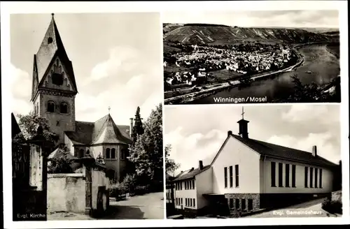 Ak Winningen an der Mosel, Panorama, Kirche, Gemeindehaus