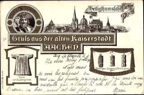 Litho Aachen in Nordrhein Westfalen, Münster, Heiligtumsfahrt 1902, Kleid der Muttergottes