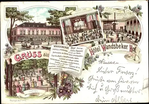 Litho Hamburg Wandsbek, Hotel Wandsbeker Hof, Bes. Johs. Eggert