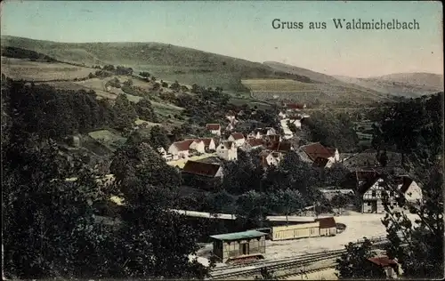 Ak Waldmichelbach Wald Michelbach im Odenwald Hessen, Ort mit Umgebung, Bahnhof, Gleisseite