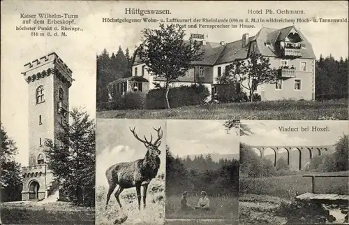 Ak Hüttgeswasen, Hotel Gethmann, Kaiser Wilhelm Turm, Hirsch