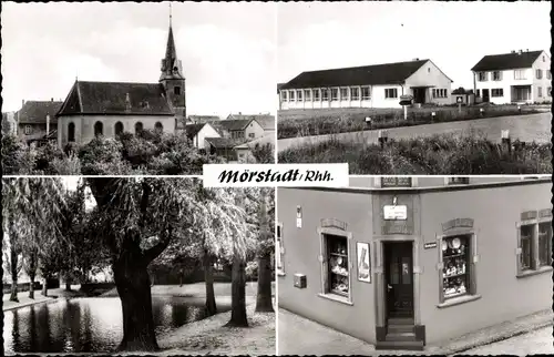 Ak Mörstadt in Rheinhessen, Kirche, Gasthof, Uferpartie