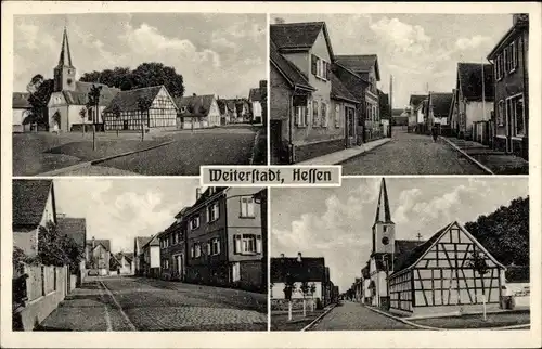 Ak Weiterstadt in Hessen, Straßenpartie, Kirche, Fachwerkhaus