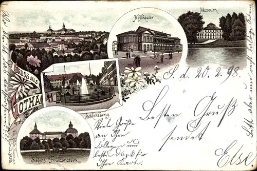 Litho Gotha im Thüringer Becken, Hoftheater, Museum, Schlossberg, Schloss