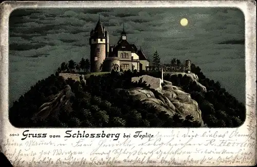 Mondschein Litho Teplice Teplitz Region Aussig, Schlossberg