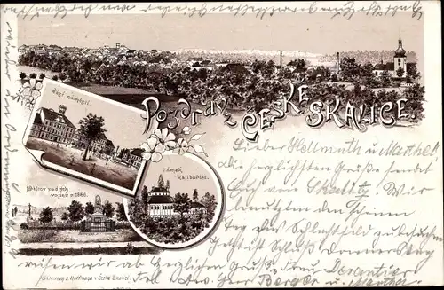 Litho Česká Skalice Böhmisch Skalitz Region Königgrätz, Marktplatz, Rathaus, Panorama, Denkmal