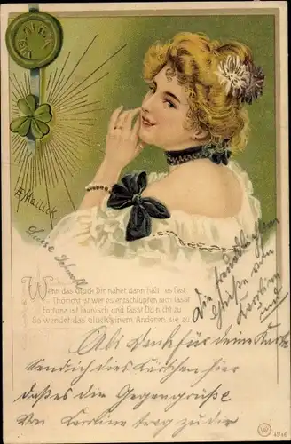 Künstler Litho Mailick, Portrait einer blonden Frau, Kleeblatt