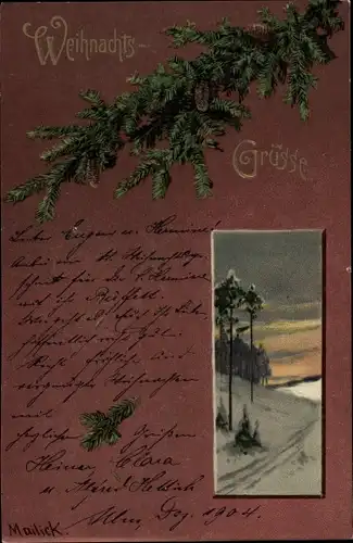 Künstler Litho Mailick, Glückwunsch Weihnachten, Winterlandschaft