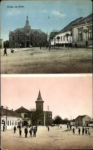 Ak Pečky Petschek Mittelböhmen, Rathaus, Kirche, Marktplatz