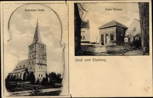 Ak Eltenberg Elten Emmerich am Niederrhein, Drusus Brunnen, katholische Kirche