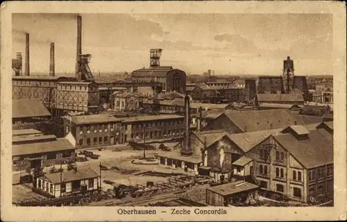 Ak Oberhausen im Ruhrgebiet, Zeche Concordia, Essen, Lager und Fabrikhallen 