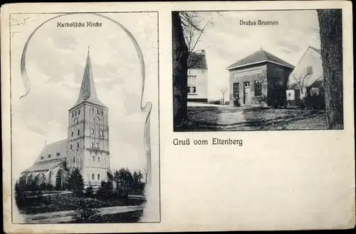 Ak Eltenberg Elten Emmerich am Niederrhein, Drusus Brunnen, Katholische Kirche