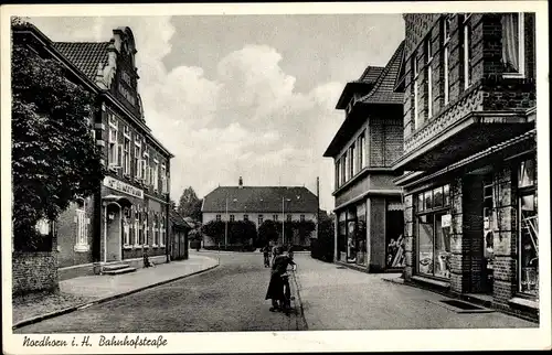 Ak Nordhorn Grafschaft Bentheim, Blick in die Bahnhofstraße, Geschäfte, Schaufenster