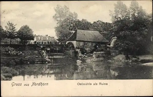 Ak Nordhorn in der Grafschaft Bentheim, Ölmühle als Ruine, Wassermühle