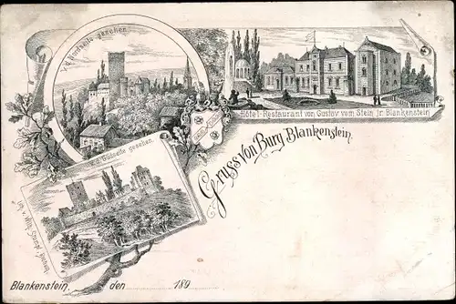 Litho Blankenstein an der Ruhr Hattingen, Burg Blankenstein, Hotel und Restaurant