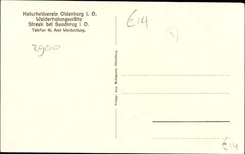 Ak Streek Sandkrug Hatten in Oldenburg, Naturheilverein, Walderholungsstätte, Verwaltungsgebäude