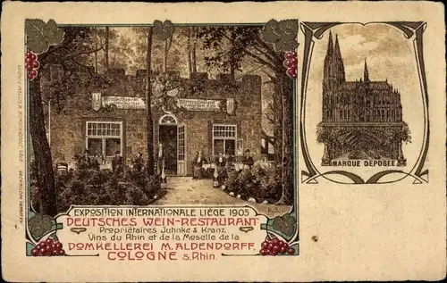 Litho Liège Lüttich Wallonien, Exposition Internationale 1905, Weinrestaurant Domkellerei Köln
