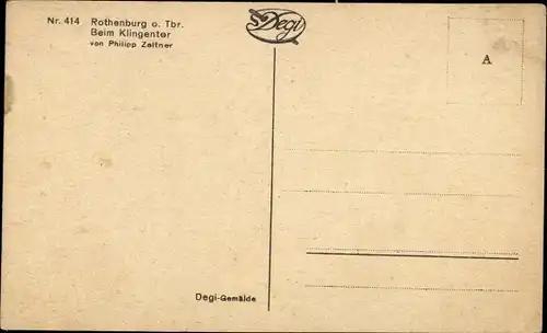 Künstler Ak Zeltner, Rothenburg ob der Tauber Mittelfranken, Klingentor, Postkutsche