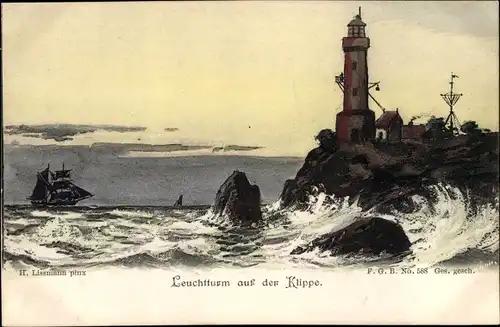 Künstler Ak Lissmann, H., Leuchtturm auf der Klippe