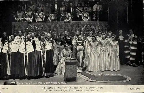 Ak London, The Queen takes her seat in the Chair of State, Westminster Abbey, Coronation 1953