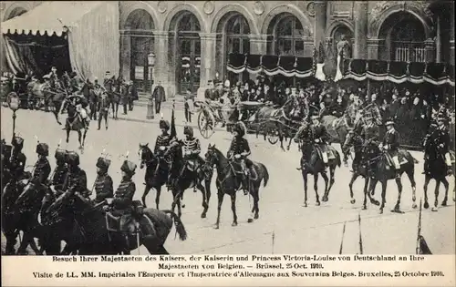 Ak Bruxelles Brüssel, Wilhelm II, Kaiserin Auguste Viktoria, Viktoria Luise, Besuch 1910, Reiter