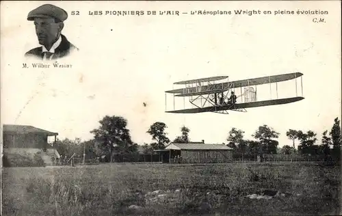 Ak Les Pionniers de l'Air, L'Aeroplane Wright en pleine evolution, Flugpionier