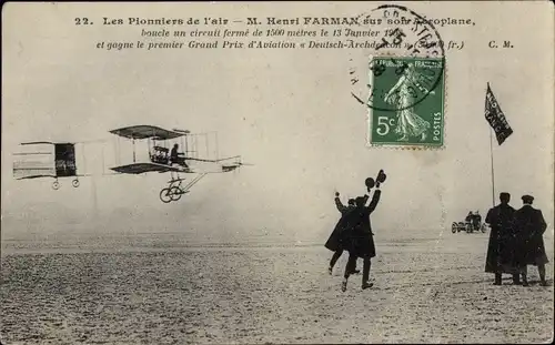 Ak Les Pionniers de l'Air, M. Henri Farman sur son Aeroplane, Flugpionier