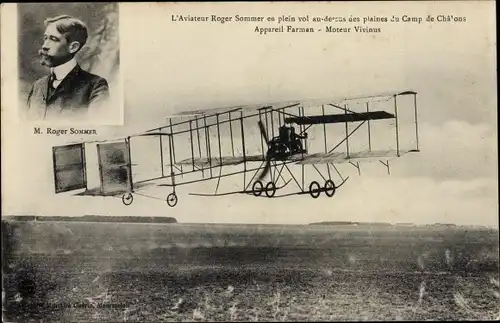 Ak L'Aviateur Roger Sommer en plein, Camp du Chalons, Flugpionier