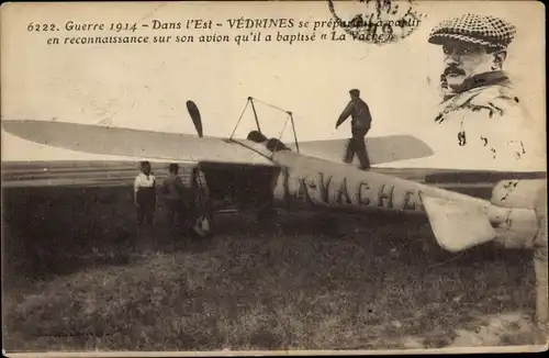 Ak Guerre 1914, Dans l'Est, Vedrines, avion La Vache