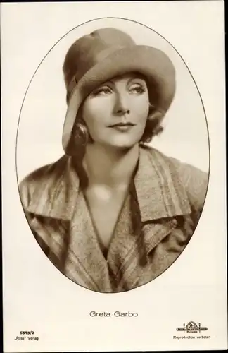 Ak Schauspielerin Greta Garbo, Portrait, Hut