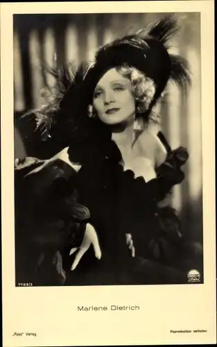 Ak Schauspielerin Marlene Dietrich, Portrait mit Hut, Ross Verlag Nr. 7789/3