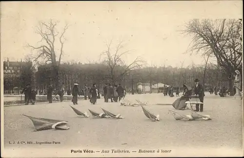 Ak Paris I., Paris Vecu, Aux Tuileries, Bateaux a louer, Modellboote