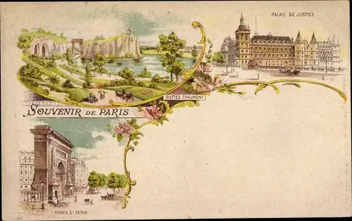 Litho Paris, Palais de Justice, Buttes Chaumont, Porte St. Denis